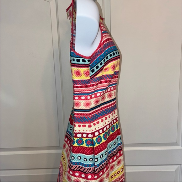 Talbots Flowers & Stripes Shift Dress Sz 8 Textured Cotton Spring Summer Retro - Picture 3 of 8